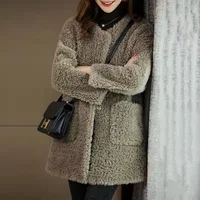 Winter New Women's Medium Length Fur Jacket Lamb Fur Trimmed Coat Particle Sheepskin Leather And Fur Integrated Outerwear