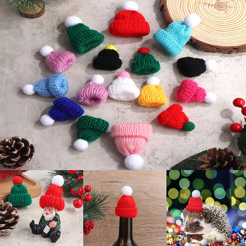 5Pcs Mini Knitting Hat Beanies Cap Doll Headwear Dollhouse Christmas New Year Home Decor Wine Bottle Decor Small Pet Costume korean solid color baggy sweater men s knitting pullovers crew neck pullover women harajuku knitwear christmas red knitted