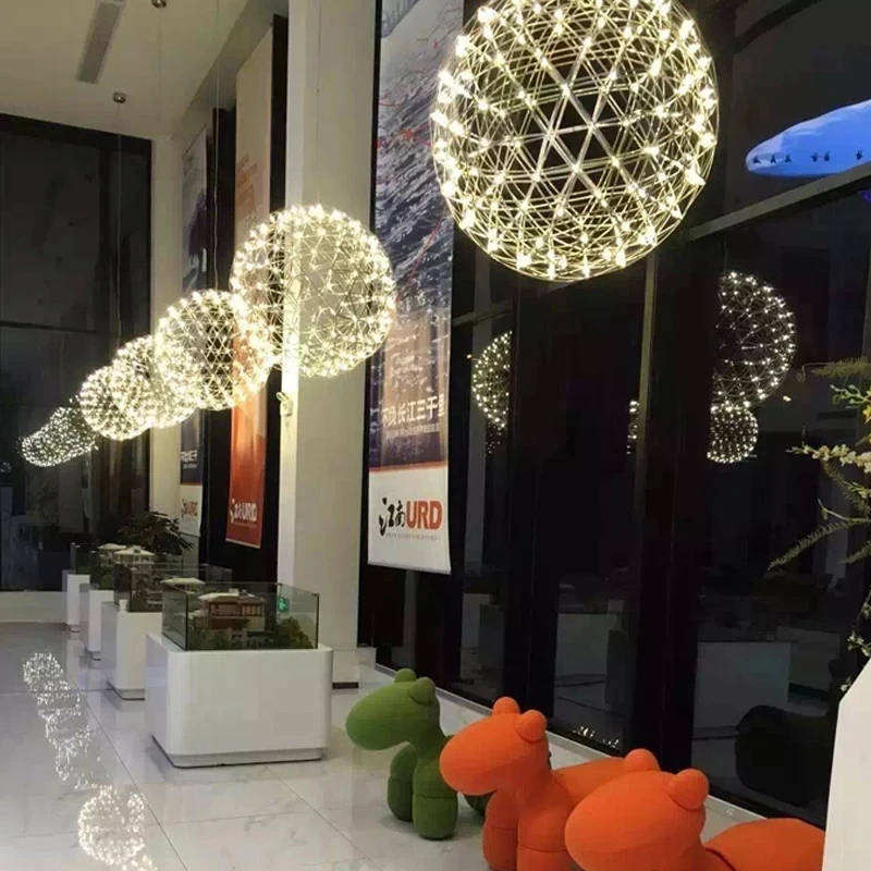 LED Chandelier Modern Brief Loft Spark Ball LED Lights Chandelier Fixture Firework Stainless Steel Lobby Lustre Pendant Lamp Home Deco