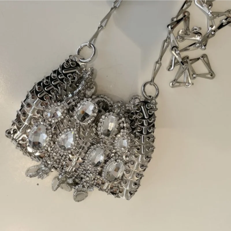 

Luxury Design Women's Silver Metal Rhinestone Tassel Shoulder Bag Evening Bag Party Weddding Diamond Clutches New Arrivals 2023