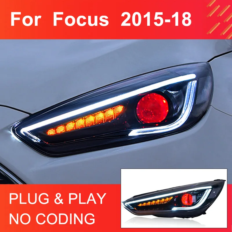 

1 Pair LED Headlight Assembly for Ford Focus 2015-2018 Headlights Plug and Play LED DRL Dynamic Turning LED Lens Head lights