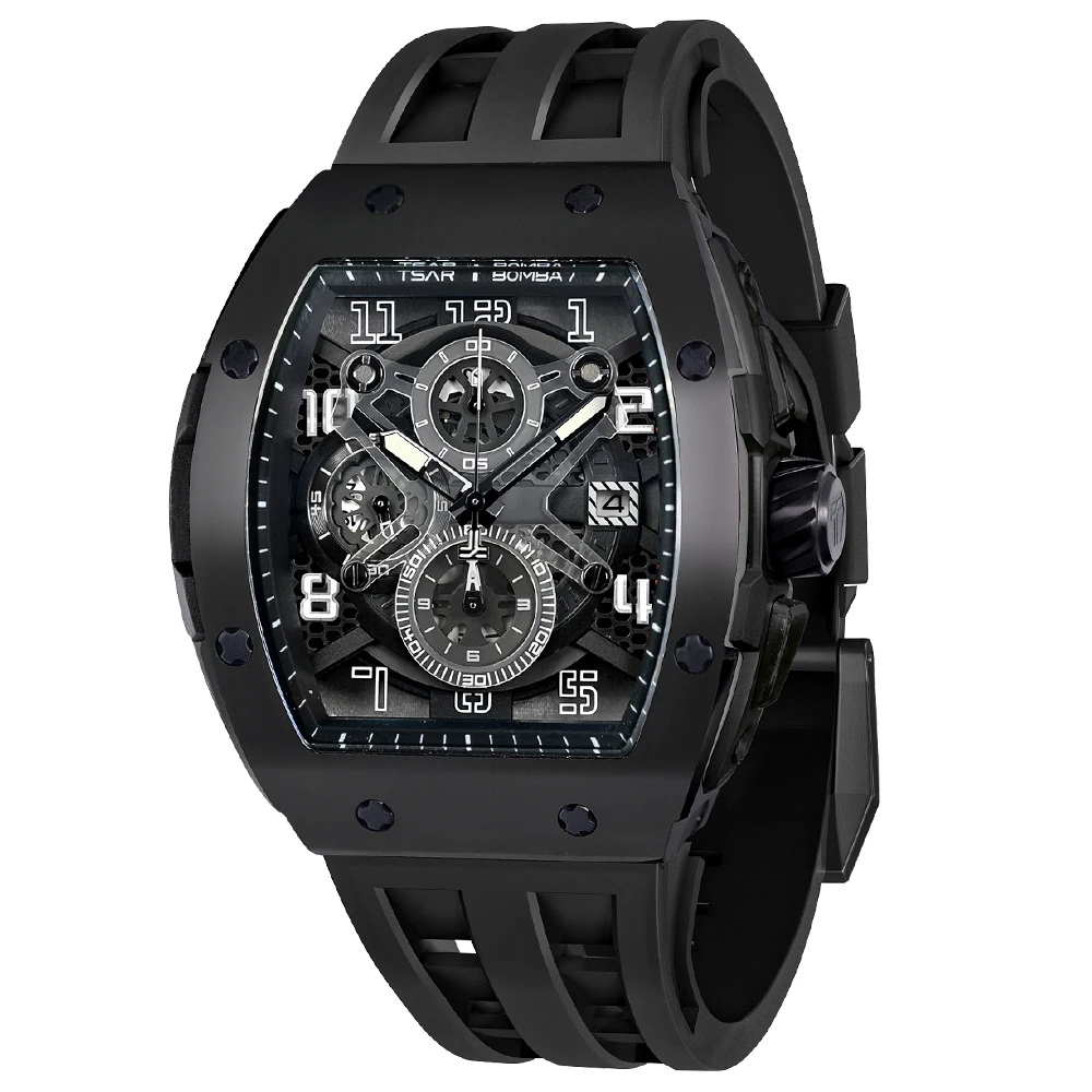 TSAR BOMBA Watch for Men Luxury Quartz Tonneau Wristwatch Sapphire Chronograph Waterproof Clock Valentine's day Gift 2023 New 2