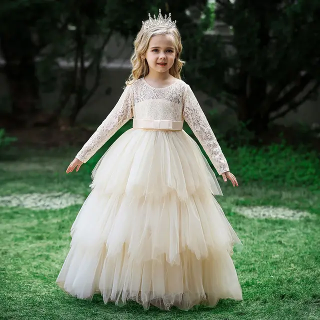 Vestito Principessa Bambina Con Fiori E Paillettes - Abito Da Ballo In Tulle Per Feste E Matrimoni
