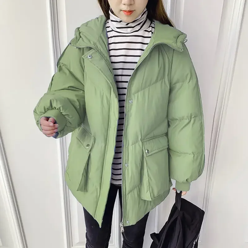 2021 Winter Down Jacket Parkas Female Patchwork Zipper Design Overcoat Women Hooded Thick Loose Casual Jackets Warm Winter Coats