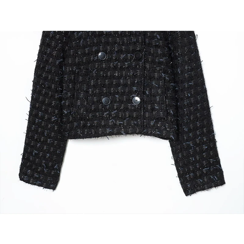 Women Jacket 2025 New Fashion Texture Short Jackets Coat Long Sleeve Double-Breasted Female High Street Casual New Outerwear ﻿