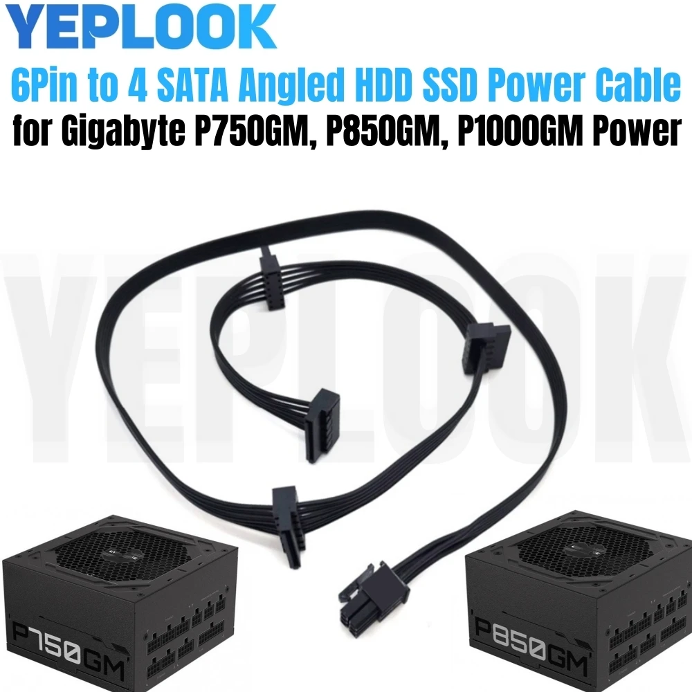 For Gigabyte P-GM Power, 4 SATA Angled SSD HDD Power Cable for P750GM 750W, P850GM 850W, P1000GM 1000W Modular Power, 50+15+15CM