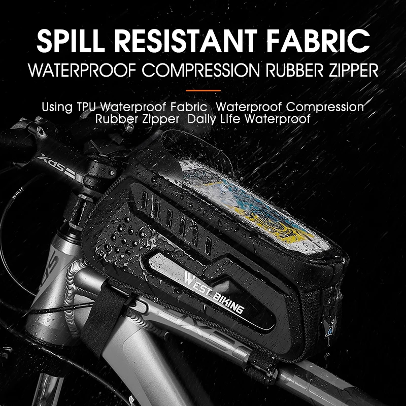WEST BIKING Waterproof Bicycle Bag Cycling Top Tube Front Frame Bag 7.4 Inches Phone Case Storage Touch Screen MTB Road Bike Bag