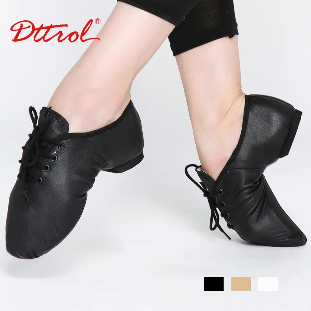 Genuine Leather Lace-Up Jazz Ballet Dance Shoes For Men Women Soft Dancing Sneakers For Boys Black Tan Sport Pointe Shoes 4