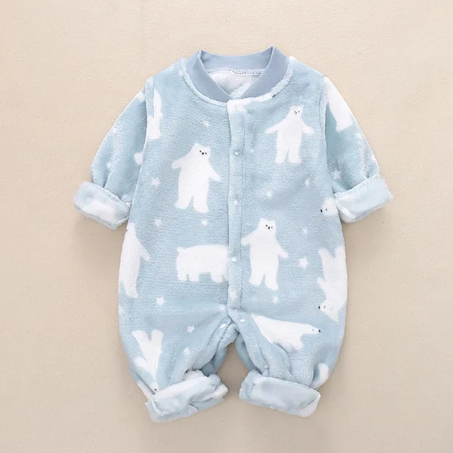 Winter Newborn Baby Clothes Dinosaur Print Baby Boy Romper Warm Infant Boy Girl Soft Fleece Jumpsuit Pajamas baby rompers baby jumpsuit baby clothing