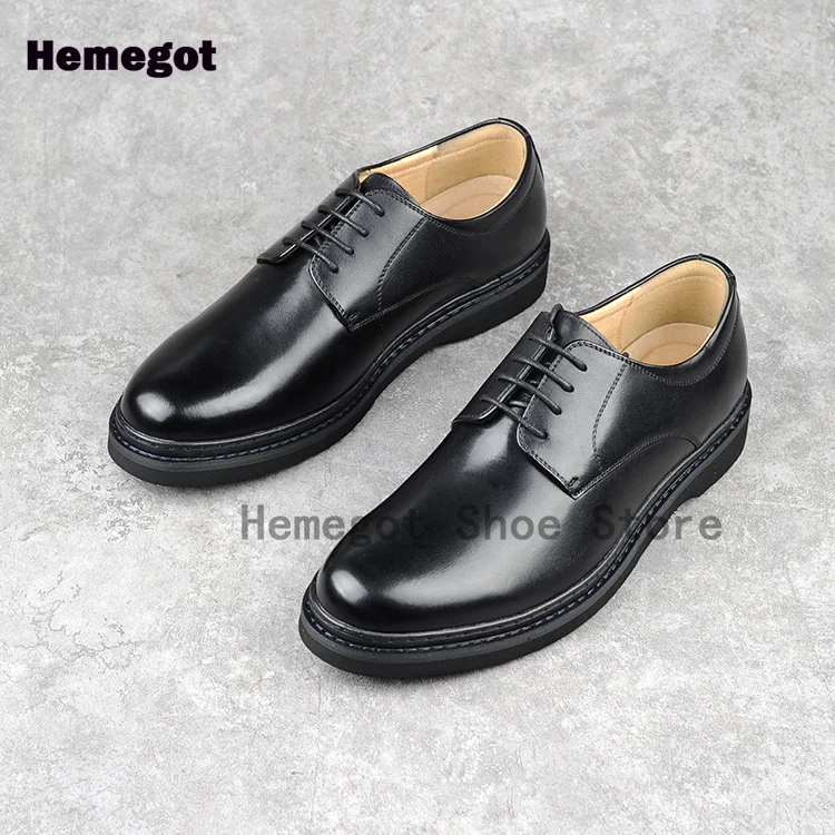 Men's Black Leather Dress Shoes British Style Business Lace Up Handmade Casual Plus-Size