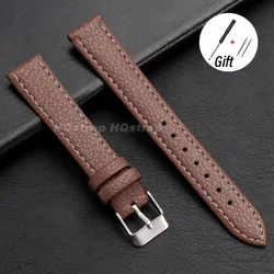 Elegant Lychee Grain Slim Leather Watch Band - Thin Narrow Cowhide Bracelet - 14mm (Dark Brown)