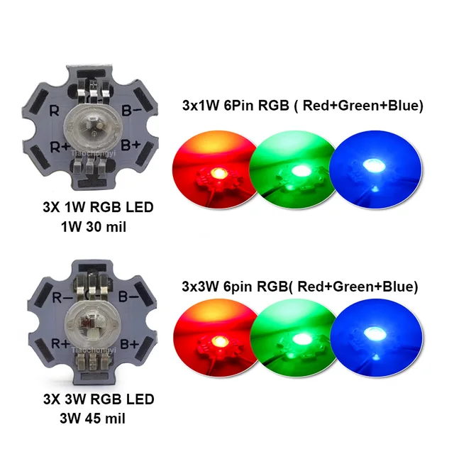 3W RGB LED High Power LED chip 6pin 3X3W diode Green Blue with 20mm PCB Board _ AliExpress Mobile