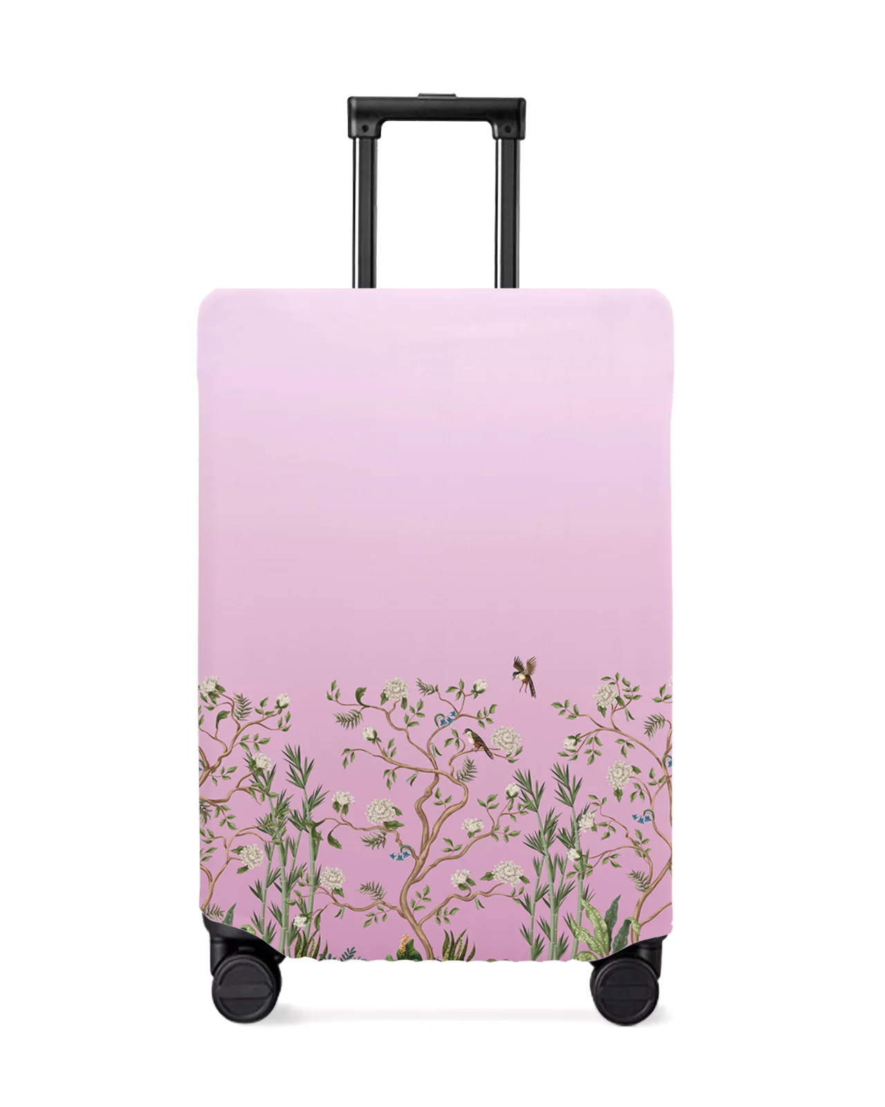 pink-gradient-flower-plant-bamboo-bird-luggage-cover-stretch-baggage-protector-dust-cover-for-18-32-inch-travel-suitcase-case