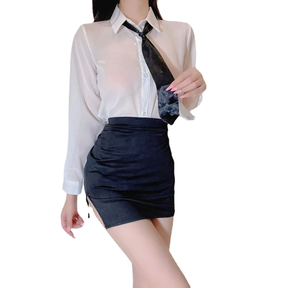 

Funny Lingerie Cosplay Teacher Uniform Seductive Nightdress Women's Sexy Slit Sheer Sleepwear Intimates Exotic Apparel