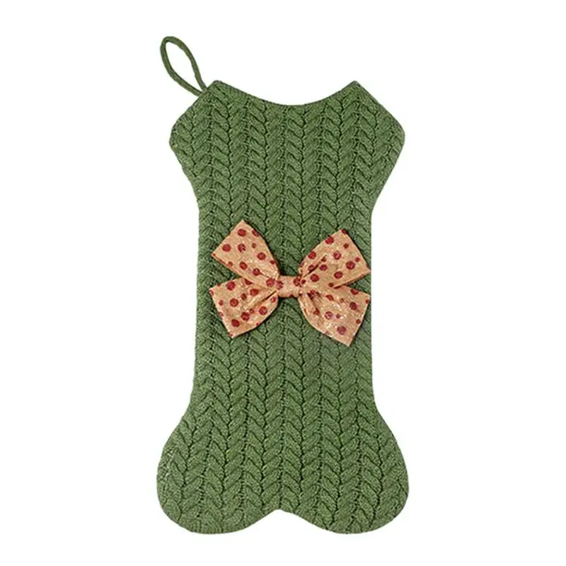 

Рождественские чулки с изображением костей собаки, Подарочный пакет, большие размеры, вязаные свисающие чулки с бантом для домашних животных на Рождество