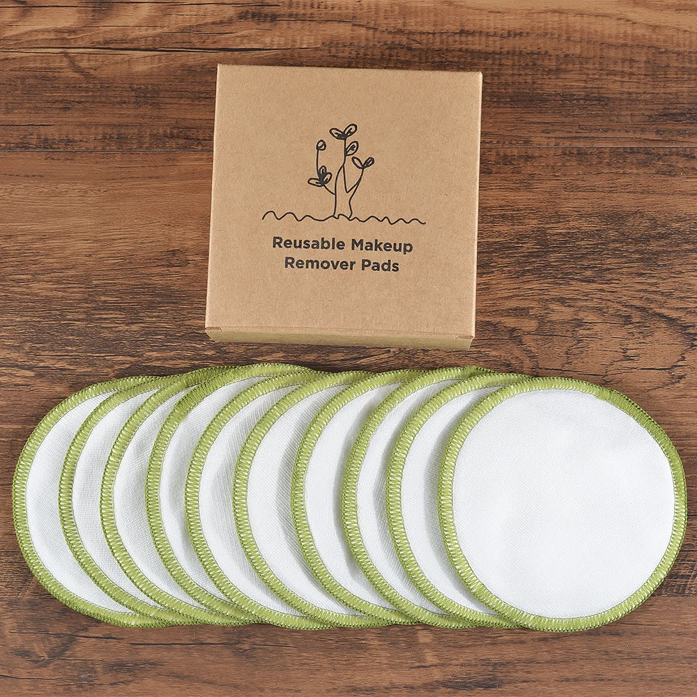 10Pcs Cotton Bamboo Makeup Remover Reusable Washable Rounds Clean Facial Makeup Tools