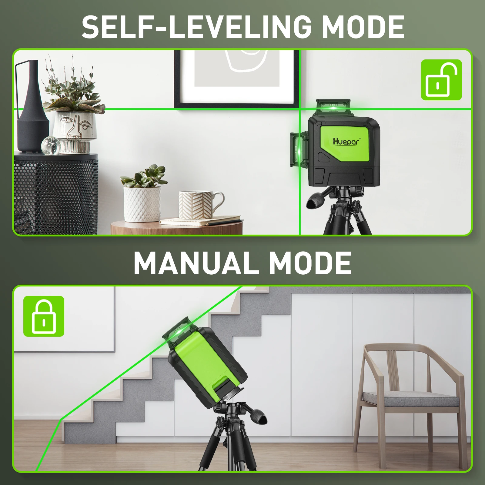 8-Line 2D Green Beam Self-Leveling Cross Line Laser Level Kit with Tripod or Rec