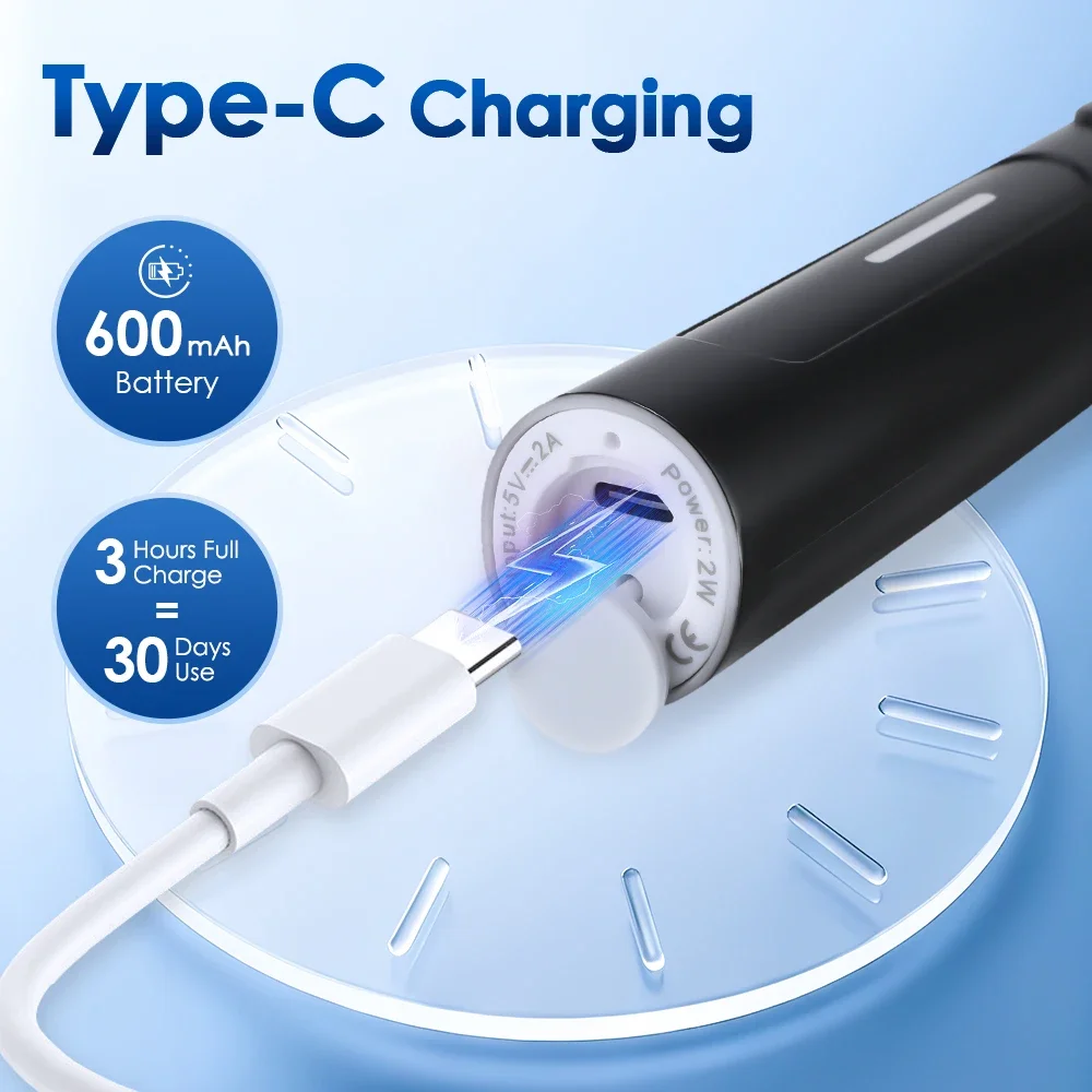 Smart Round Rotating Electric Toothbrush for Adults 5 Cleaning Mode USB Rechargeable 4 Replacement Heads Timed reminder