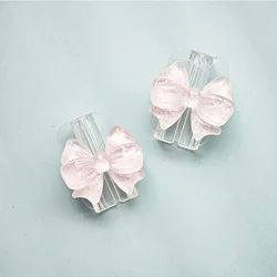 Lovely Pink Bow Silicone Charger Cable Protectors - Anti - Break Transparent Cord Covers (Set of 2) (1)