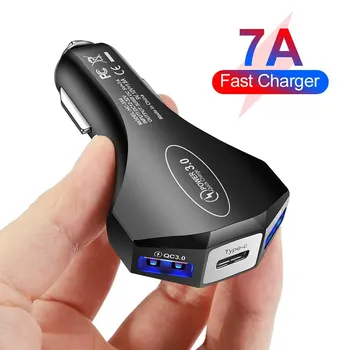 Caricatore rapido 3.0 Tipo C Adattatore per caricabatteria da auto 7A QC3.0 Turbo Ricarica rapida 3 USB Caricatore per telefono cellulare per auto per IPhone Samsung Hot