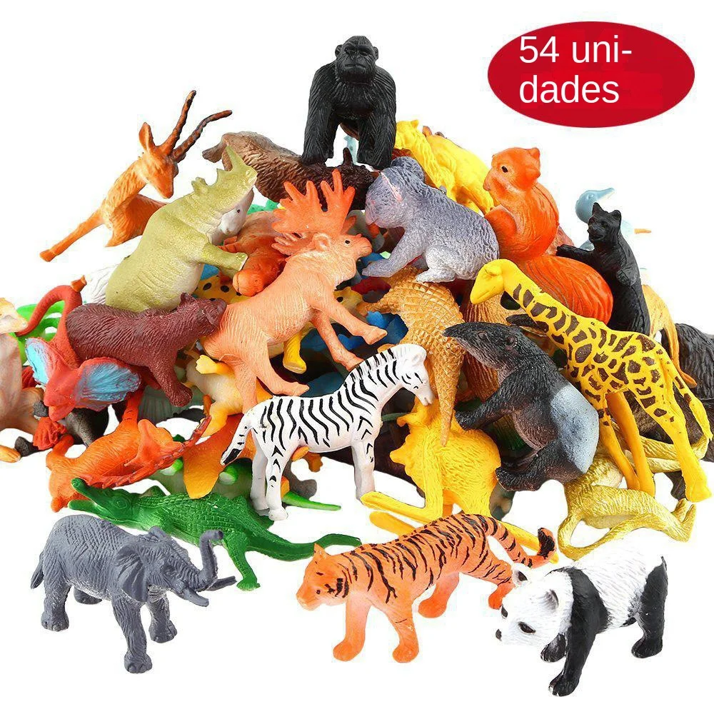 54 Pcs Mini Jungle Animal Toys Set Realistic Wild Plastic Animals Learning Toys Elephant Gazelle Giraffe Gnu Gorilla Lion Tiger