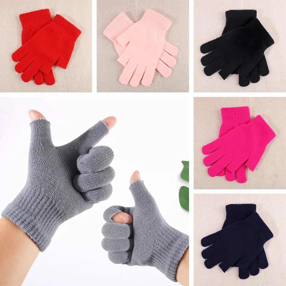 

New Fashion Outdoor Sport Woolen Knitting Women Gloves Thick Plush Furry Warm Mitts Full Finger Mittens