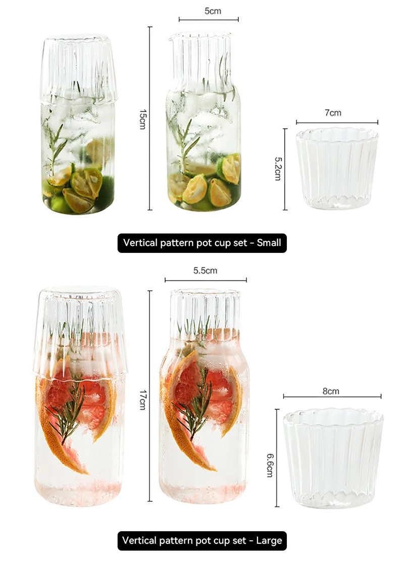 Bottiglia d'acqua in vetro con set di tazze in vetro, caraffa da comodino con bicchieri Tumbler, brocca per bevande al latte, tè_voghion.com