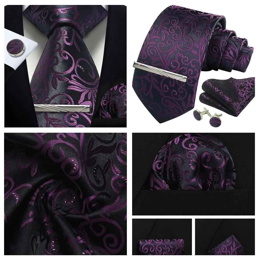 Herren Gold schwarz Paisley Seide Krawatte für Männer Luxus Geschenk klassische Krawatte Taschentuch Manschetten knöpfe Krawatten klammer Set formale Hochzeit Accessoires – Detail 32