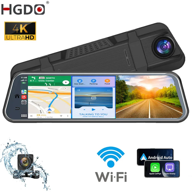 

Зеркало-видеорегистратор HGDO T122, 10 дюймов, 4K, 1080P, Bluetooth, Android, AUX