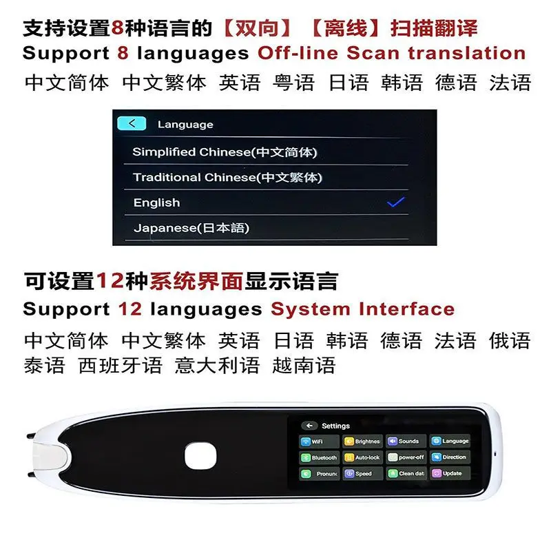 영어 번역 펜 라인, 일본어 및 한국어, 러시아어, 독일어 광동어 말레이시아 스캔 펜, 국제 버전
