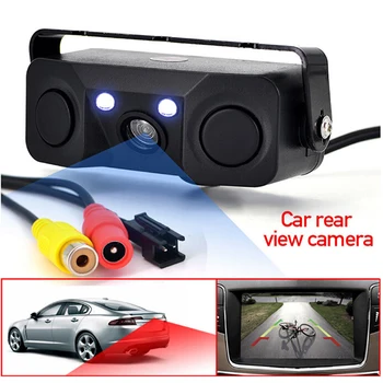 3 in 1 sensore di parcheggio per auto telecamera di retromarcia di Backup per auto con 2 sensori di rilevamento Radar indicatore cicalino allarme telecamera per auto