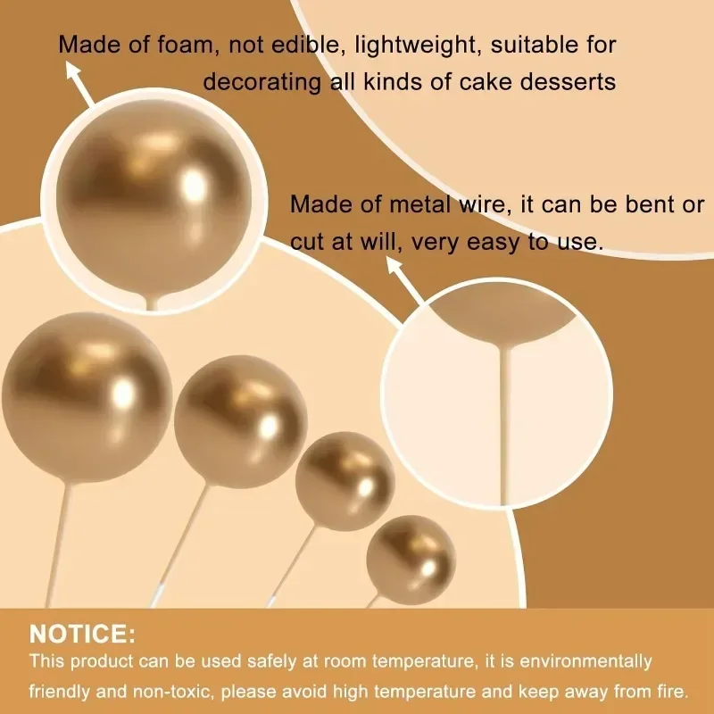 Description Picture 4 of item20PCS Ball Cake Topper Decorations Gold Blue Pink Cake Balls Baking DIY Decoration Birthday Wedding Cake Insert Toppers Decor