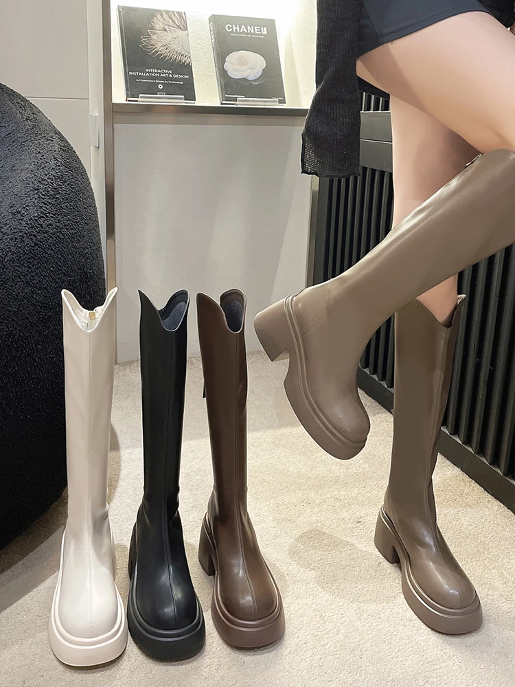 

Boots Women New 2023 Female Shoes Round Toe Winter Footwear Sexy Thigh High Heels High Sexy Zipper Ladies Lolita Rubber Over-the