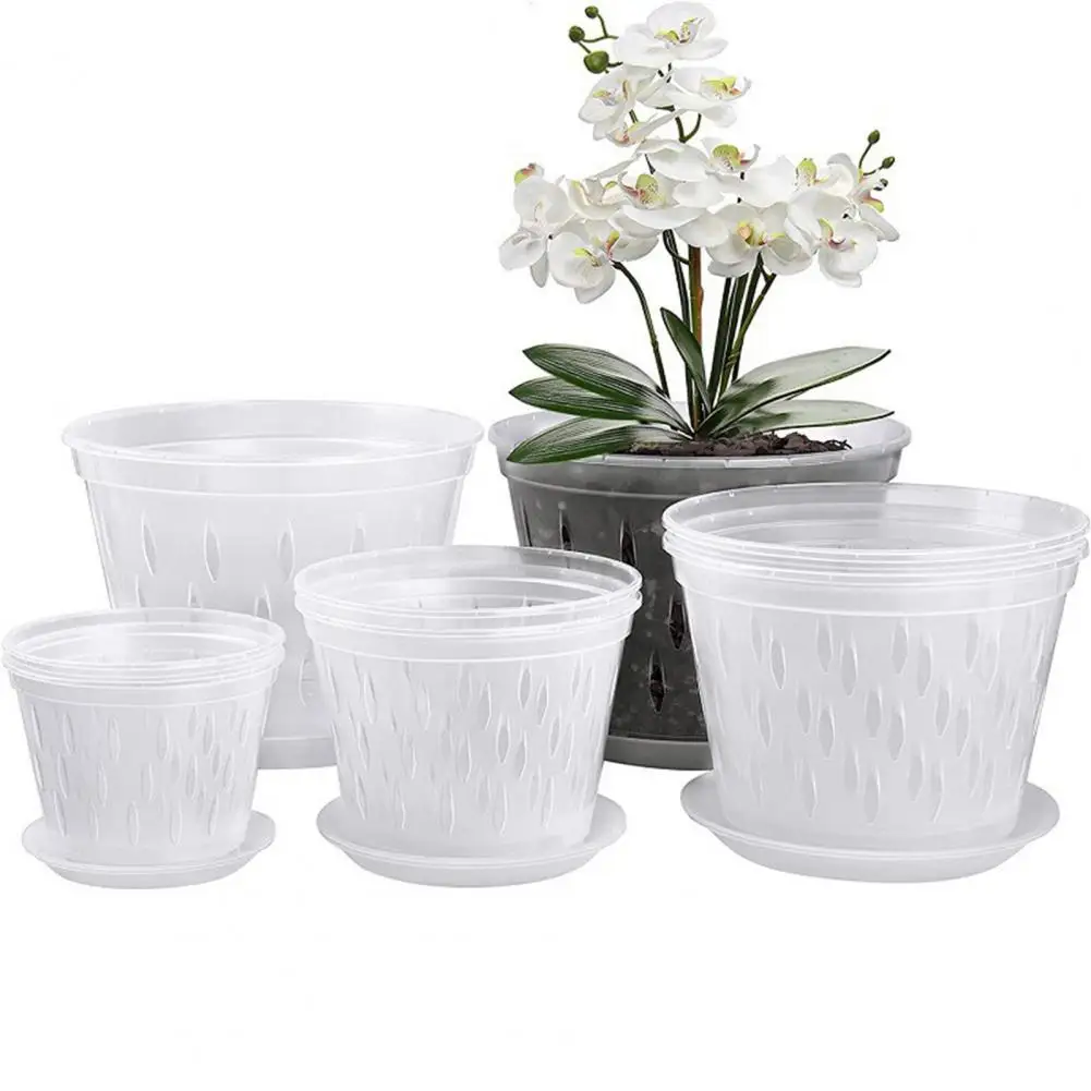 Flower Pot Plant Pot 2Pcs 12.5-17cm Transparent Orchid Pots Flower Planters Side Holes Design Plastic Orchid Pots With Trays Growth Gardening Tools