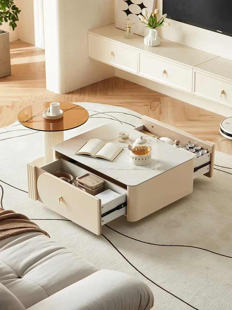 

Luxury, modern simplicity, cream wind rock board coffee table, TV cabinet, small-sized tea table in living room for home use.