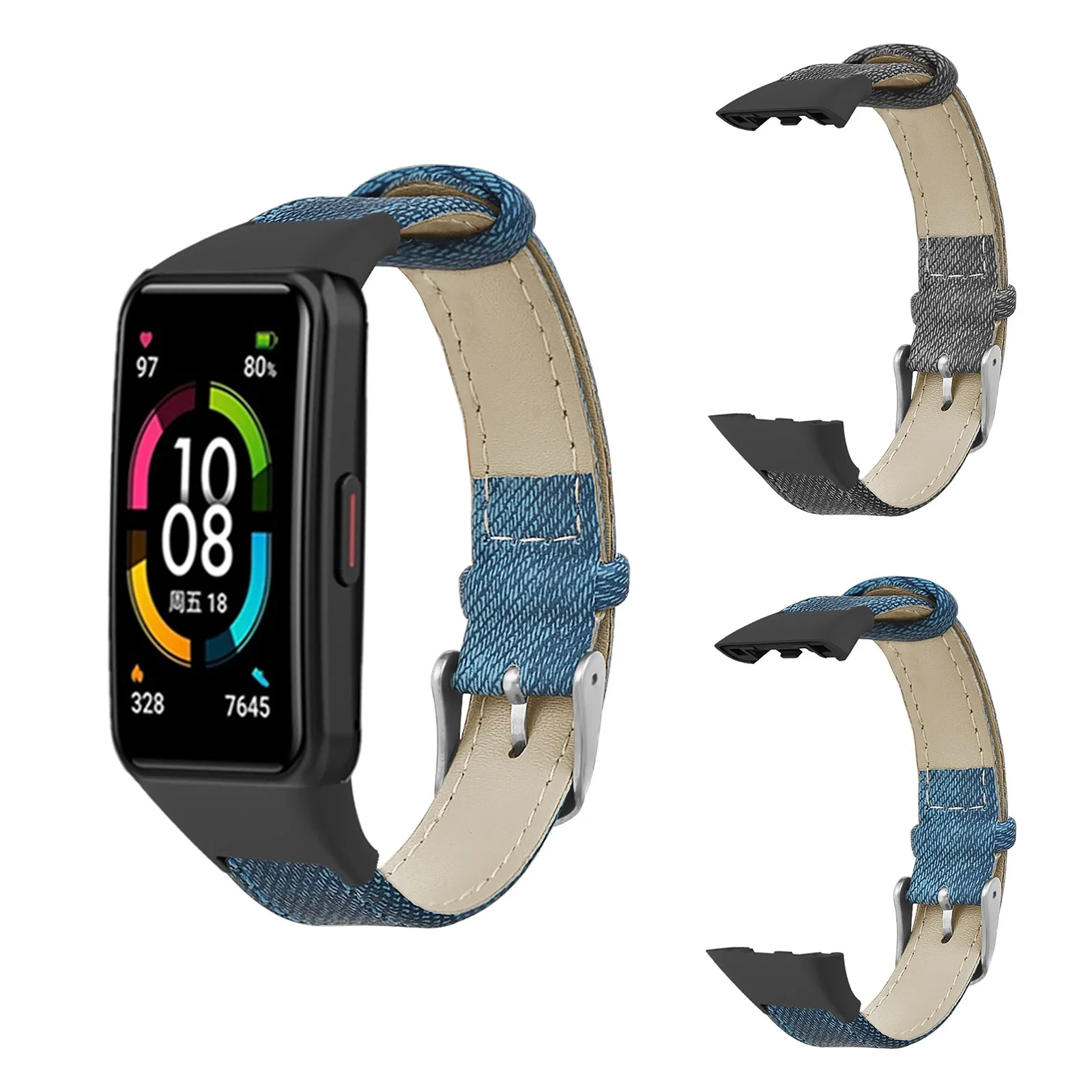 Ремешок кожаный для наручных часов Huawei Honor Band 6 винтажный браслет с джинсовой