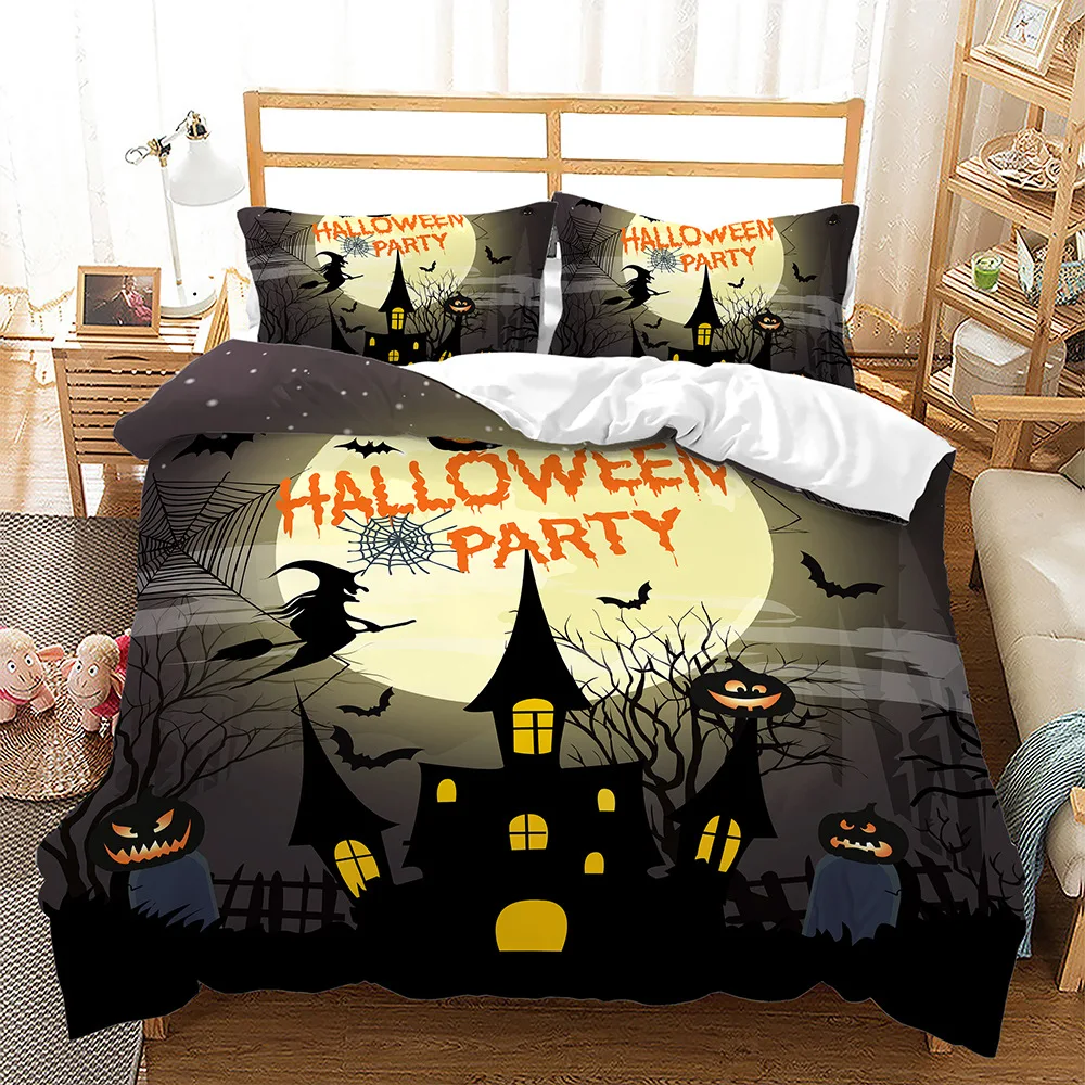 

Halloween Duvet Cover Set Queen King Size Cartoon Pumpkin Comforter Cover Lantern Bedding Ghost Quilt Cover for Kids Boys Girls