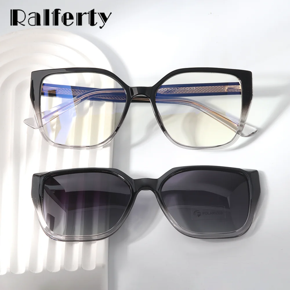 Ralferty Polarized Magnetic Sunglasses Women Designer 2 In 1 Clip On Glasses Lady Driving Sunglass Prescription 0 Diopter Lens 2