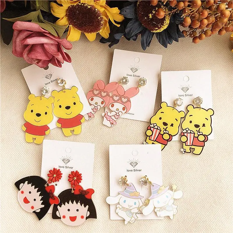 

Kawaii Sanrio Earrings Cute Hello Kt Kurome My Melody Cinnamoroll Cartoon Anime Acrylic Earrings Toys for Girls Birthday Gifts