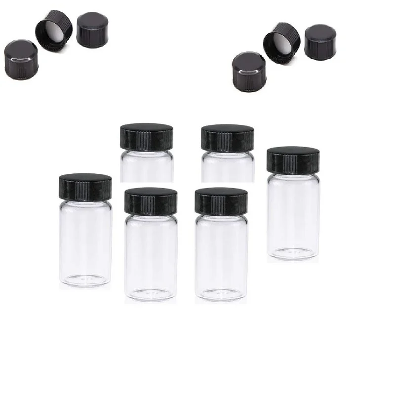 Pack of 100 Glass Vials with Black Phenolic Screw Caps,0.5 Dram/2ml(0.07 fl oz), for Liquids or Dry Goods (Clear)