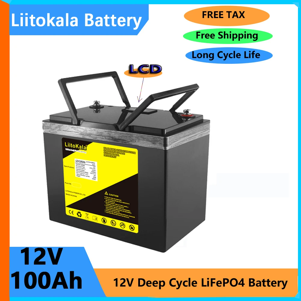 

Аккумуляторная батарея Liitokala12V, 12 В, 100 Ач, литий-железо-фосфат, Встроенный BMS морской двигатель, солнечная батарея европейского стандарта