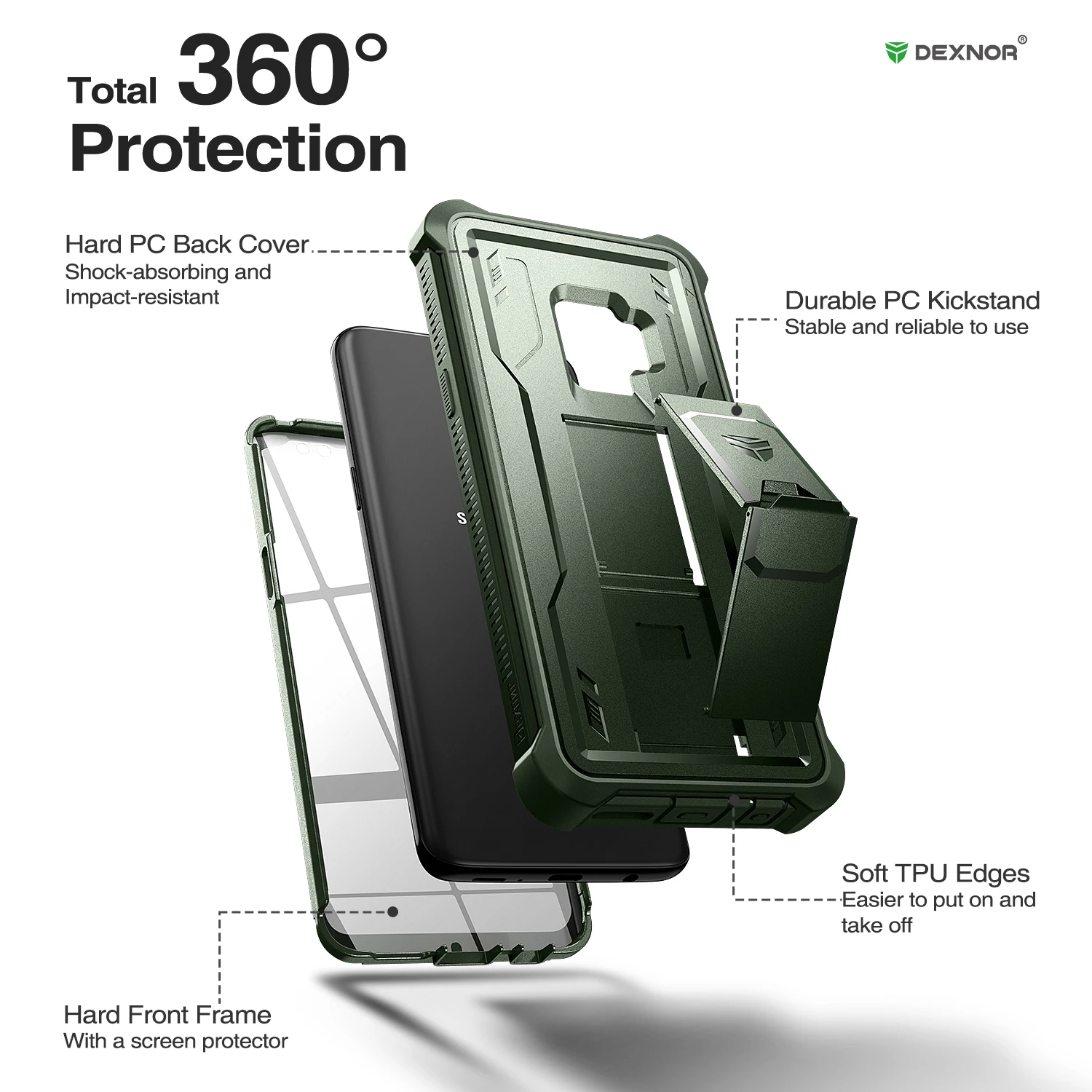 Dexnor for Samsung Galaxy S9 Case Built in Screen Protector and