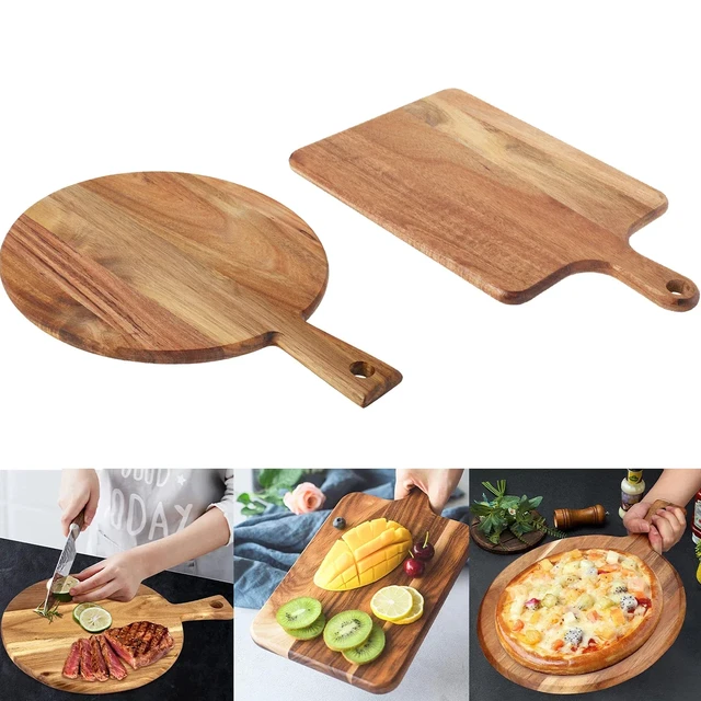 Acacia Wood Cutting Board and Chopping Board with Handle for Meat, Cheese  Board, Vegetables, Bread, and Charcuterie - Decorative Wooden Serving Board