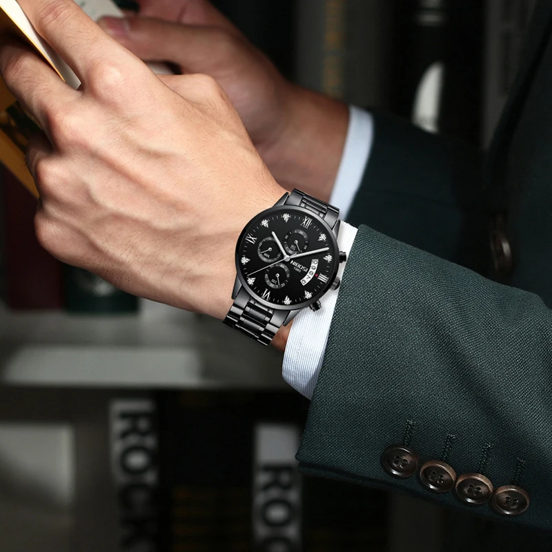 NIBOSI New Mens Watches Top Brand Luxury Diamond Quartz Watch for Men Stainless Steel Chronograph Wristwatches Relogio Masculino
