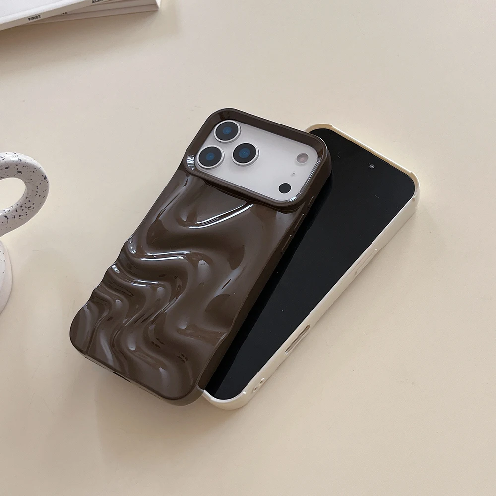 Glänzende, einfarbige 3D-Handyhülle mit Wasserwellenmuster für iPhone 17, Air 16, 15, 14, 13, Pro Max, stoßfeste, weiche Rückseite – Detail 15