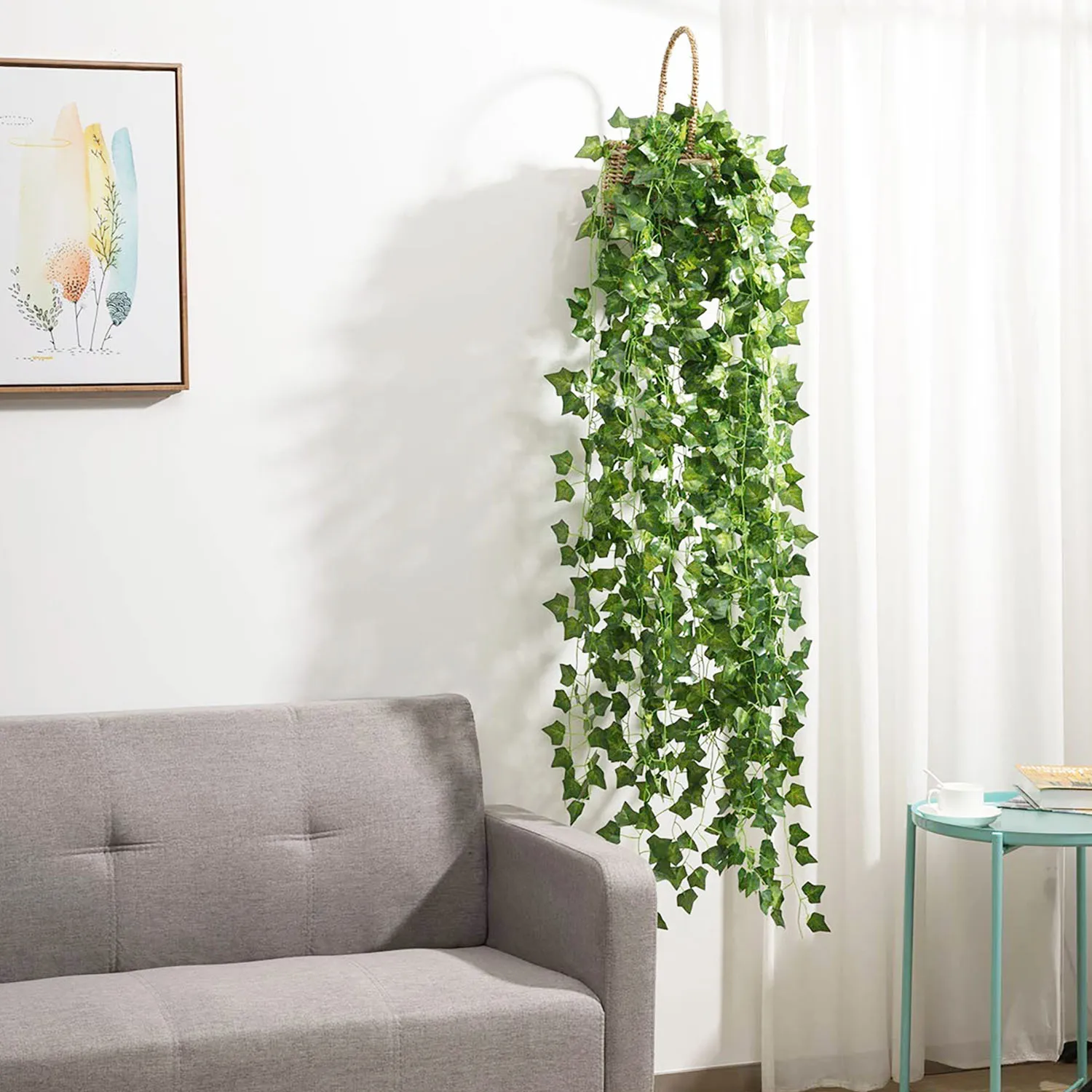 230 cm künstliche hängende Blätterreben, Liana-Seide, gefälschte Efeublätter, Party-Ranken für Zuhause, Girlande, Wand, grüne Dekoration – Detail 17