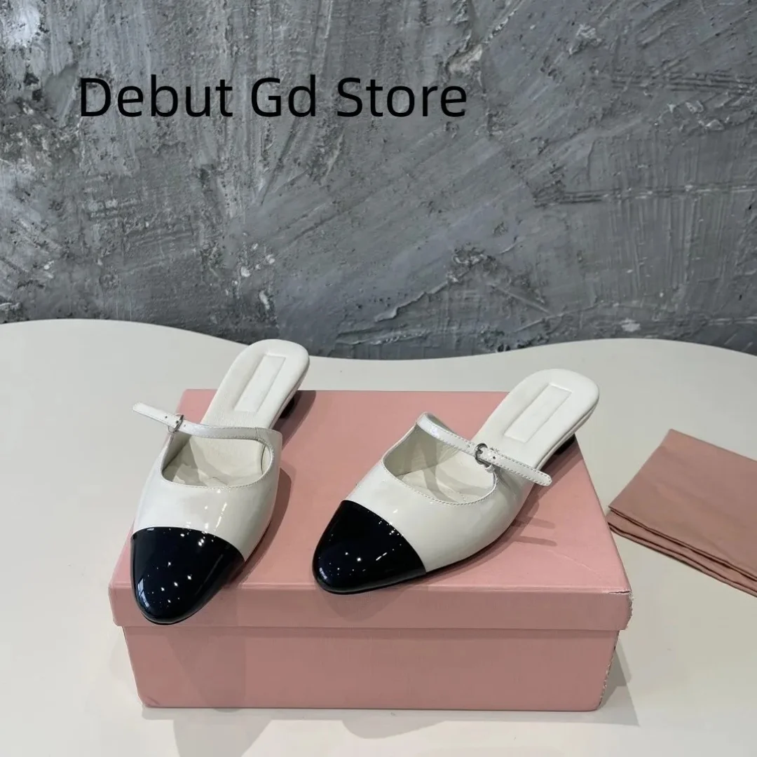 Top quality 2024 new flat shoes, Mary Jane sandals, fashionable single shoes, genuine leather strap single shoes, half slippers