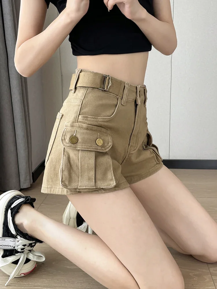 

Spicy girl khaki colored workwear denim shorts, women's high waisted casual bestsellers, summer , 2024 new American hot pants