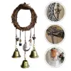 Witch Wind Chime Wiccan Wind Chime Handmade Brass Bell Witchcraft Door Hanger with Wishing Bottle Rattan Wreath Home for Wicca 4