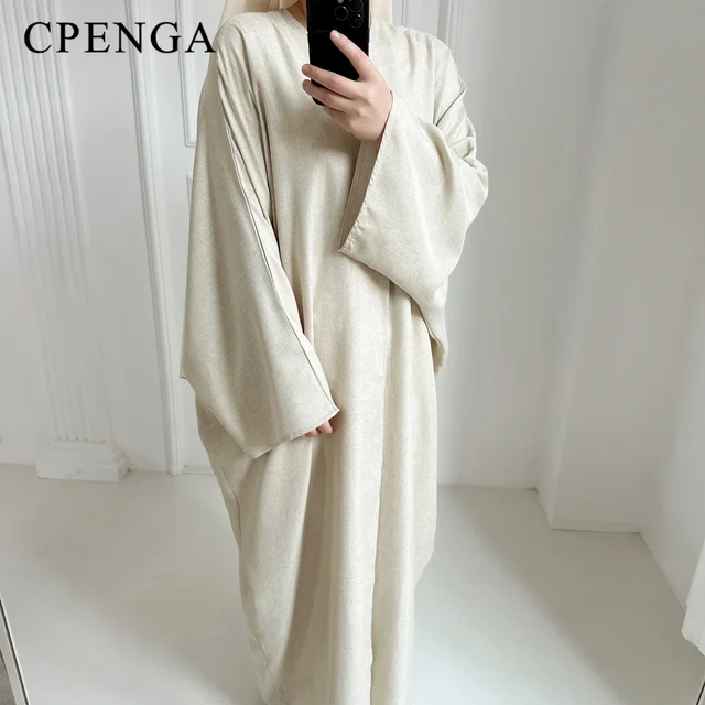 Eid Ramadan ouvert Abaya pour femmes plaine dubaï casual coton lin modeste Abayas Kimono turquie manteau musulman vêtements islamiques Robe